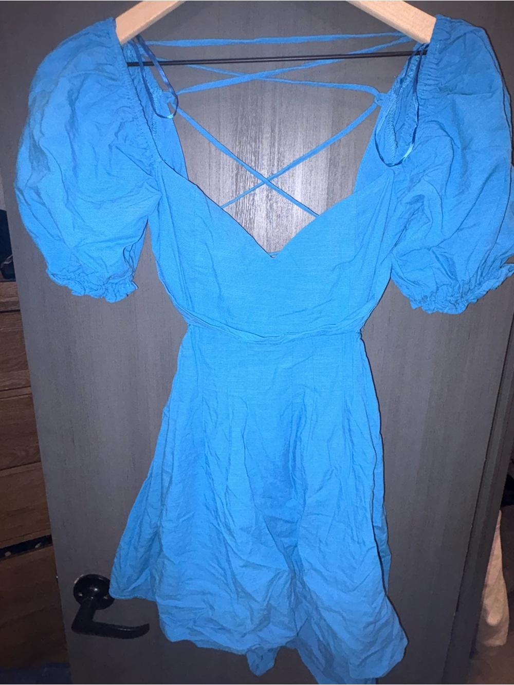 Blue Puff Sleeve Summer Dress